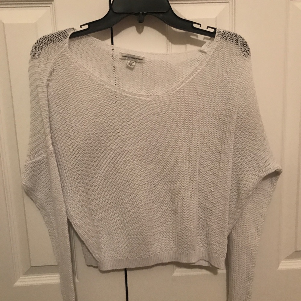 american eagle white crop too sweater